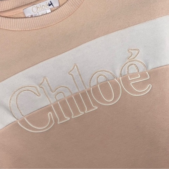 Chloé Girls Logo Light Pink Sweatshirt Dress - Picture 2 of 4